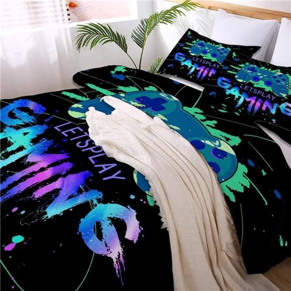 Gaming Bedding Sets Gamer Room Decor Gamer Comforter Cover for Boys Girls Kids - Picture 3 of 5